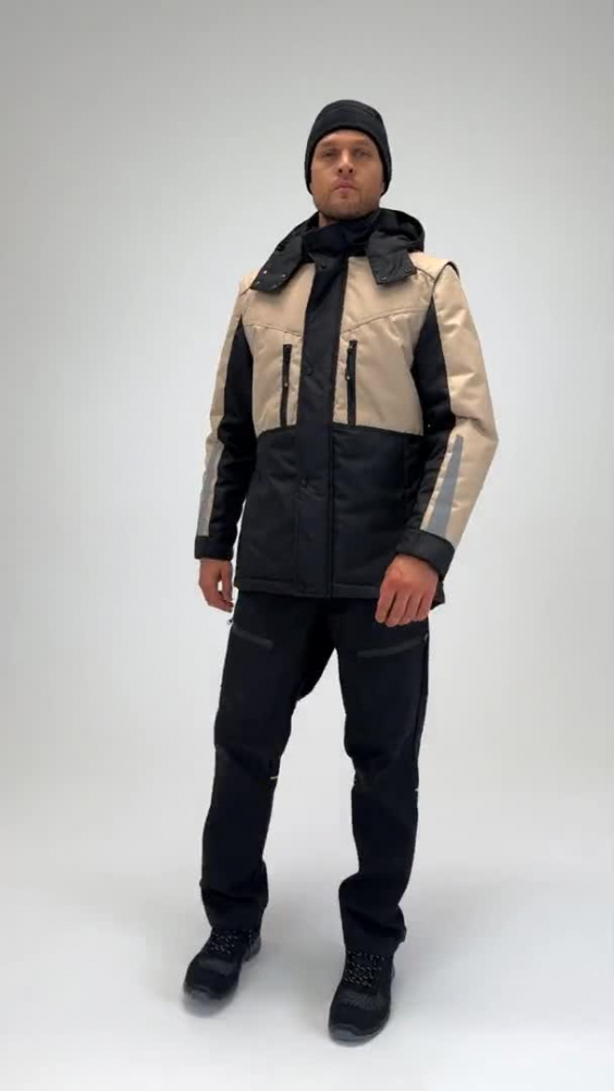 Куртка КОТКРУТ (KOTKRUT) трансформер утепленная черная/бежевая